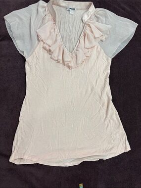 Express Blush Pink Ruffle V-Neck Blouse